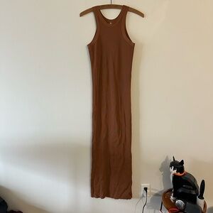 Toteme Espera Tank Dress Tobacco Brown Ribbed S Maxi Minimalist Quiet Luxury